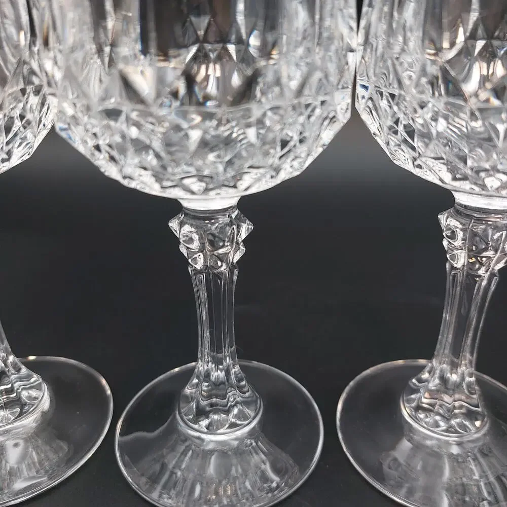 4 Cristal D’Arques Longchamp Wine Glasses 6.5” French Cut Lead Crystal Goblets